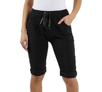 Womens Italian Plain Magic Shorts for Women Casual Stretch Short Trouser Cropped Turn Up Bottoms with Pockets Ladies High Waisted Stretch Summer Hot Pants Plus Size UK(Black, 14-16)