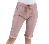 Womens Italian Plain Magic Shorts for Women Casual Stretch Short Trouser Cropped Turn Up Bottoms with Pockets Ladies High Waisted Stretch Summer Hot Pants Plus Size UK(Dusty Pink,14-16)