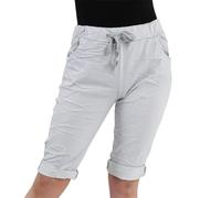 Womens Italian Plain Magic Shorts for Women Casual Stretch Short Trouser Cropped Turn Up Bottoms with Pockets Ladies High Waisted Stretch Summer Hot Pants Plus Size UK(Light Grey,14-16)