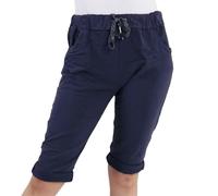 Womens Italian Plain Magic Shorts for Women Casual Stretch Short Trouser Cropped Turn Up Bottoms with Pockets Ladies High Waisted Stretch Summer Hot Pants Plus Size UK(Navy Blue,10-12)