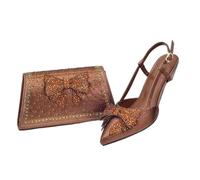 Women's Italian Shoe and Bag Set Luxury Designer Heels with Matching Handbag for Nigerian Weddings Parties Coffee