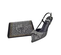 Women's Italian Shoe and Bag Set Luxury Designer Heels with Matching Handbag for Nigerian Weddings Parties Black