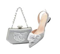 Women's Italian Shoes and Matching Bag Set Rhinestone Bridal Party Heels Luxury Wedding Shoes Silver