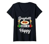 Womens Italian Spaghetti Makes me Happy Pasta Noodles V-Neck T-Shirt