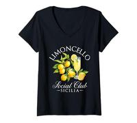 Womens Italian Vacation Glass Lemon Limoncello Social Club Sicilia V-Neck T-Shirt