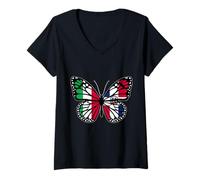 Womens Italy and Dominican Butterfly Half Italian Dominicana Roots V-Neck T-Shirt