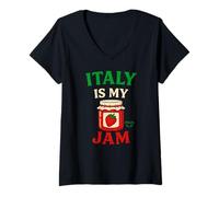 Womens Italy is My Jam Cute Funny Strawberry Retro Travel Vacation V-Neck T-Shirt
