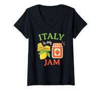 Womens Italy is My Jam Cute Funny Strawberry Retro Travel Vacation V-Neck T-Shirt