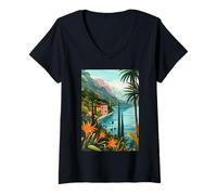 Womens Italy Lake Garda Illustration V-Neck T-Shirt