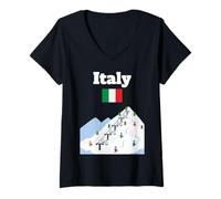 Women's Italy ski Trip Souvenir Skiing Lover Italian Flag V-Neck T-Shirt