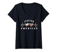 Womens Italy USA Flag Heart Italian American Love Heartbeat, Italia V-Neck T-Shirt