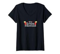 Women's It's 5 O'Clock Somewhere Caesar Design - Fun Cocktail Lovers V-Neck T-Shirt