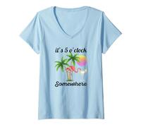 Womens it's 5 o'clock somewhere. Tropical Flamingo margarita V-Neck T-Shirt