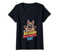 Women's Its a Belgian Malinois Day Cartoon Pet Dog Breed Belgian Mal V-Neck T-Shirt