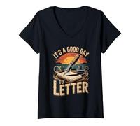 Women's It's a Good Day to Letter Calligraphy Lettering Ink V-Neck T-Shirt
