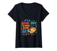 Womens It's A Good Day to Make Some Art Artist Drawing Teacher V-Neck T-Shirt