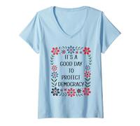 Womens It's a Good Day to Protect Democracy Flag,Save Our Democracy V-Neck T-Shirt