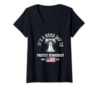 Womens It's A Good Day to Protect Democracy Politics USA Flag V-Neck T-Shirt