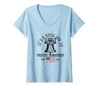 Womens It's A Good Day to Protect Democracy Politics USA Flag V-Neck T-Shirt