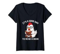 Women's It's A Good Day to Read A Book Chicken Pixel Art V-Neck T-Shirt