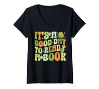 Women's It's A Good Day to Read A Book Dinosaur V-Neck T-Shirt