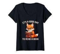 Women's It's A Good Day to Read A Book Fox Pixel Art V-Neck T-Shirt