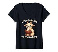 Women's It's A Good Day to Read A Book Goat Pixel Art V-Neck T-Shirt