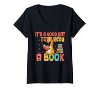 Women's It's A Good Day to Read A Book Reading Giraffe Book Day V-Neck T-Shirt