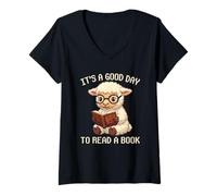 Women's It's A Good Day to Read A Book Sheep Pixel Art V-Neck T-Shirt