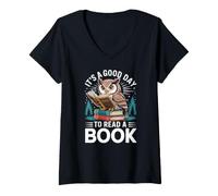 Women's It's A Good Day to Read a Book Wise owl with Books Reader V-Neck T-Shirt
