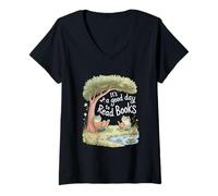 Womens Its A Good Day to Read Book Retro Funny Frog Toad V-Neck T-Shirt