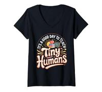 Women's It's a Good Day to Teach Tiny Humans Teacher Classroom V-Neck T-Shirt