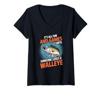 Womens It's All Fun And Games Until Someone Loses A Walleye V-Neck T-Shirt