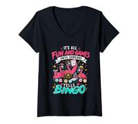 Women's It's All Fun and Games Until Someone Yells Bingo Flamingo V-Neck T-Shirt