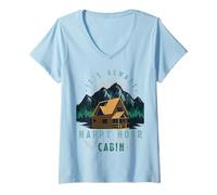 Womens It's Always Happy Hour at The Cabin Owner Camping Camper V-Neck T-Shirt