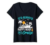 Womens It's Always Happy Hour On A Cruise V-Neck T-Shirt