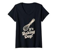 Womens It's Baking Day Whisk Pastry Chef Home Cooking Kitchen Bake V-Neck T-Shirt