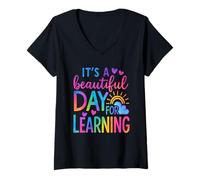 Women's It's Beautiful Day for Learning Tie Dye Back to School V-Neck T-Shirt