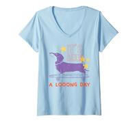 Women's It's Been A Long Day Dachshund Skateboard Dog Design V-Neck T-Shirt