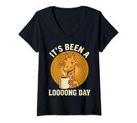 Women's It's Been A Looong Day Giraffe Coffee Lover V-Neck T-Shirt