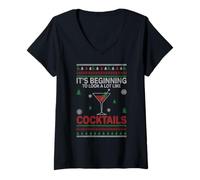 Womens It's Beginning to Look A Lot Like Cocktails Ugly Christmas V-Neck T-Shirt