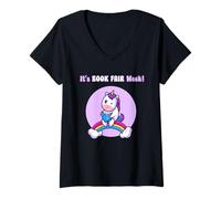 Women's It's Book Fair Week, Librarian Library, Unicorn Reading Read V-Neck T-Shirt