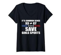 Womens It's Common Sense XX is Different to XY Save Girls Sports V-Neck T-Shirt