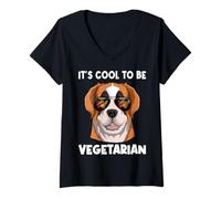 Women's It's Cool to Be Vegetarian Vegetable Eaters St. Bernard Dog V-Neck T-Shirt