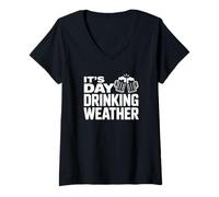 Women's It's Day Drinking Weather Funny Alcohol V-Neck T-Shirt