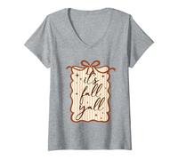 Womens It's Fall Y'all Thanksgiving Coquette Bow Autumn Season Girl V-Neck T-Shirt