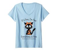 Women's Its Fine Everything is Fine Multiple Sclerosis Awareness Cat V-Neck T-Shirt