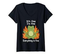 Women's It's Fine I'm Fine Everything is Fine Frog V-Neck T-Shirt