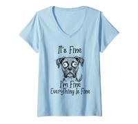 Women's It's Fine I'm Fine Everything is Fine Funny Boxer Dog Meme V-Neck T-Shirt