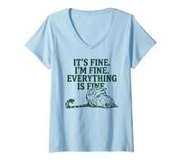 Women's It's Fine I'm Fine Everything is Fine Funny Cat Snake V-Neck T-Shirt